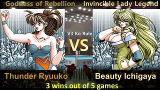 Request サンダー龍子 vs ビューティ市ヶ谷 三先勝 Thunder Ryuuko vs Beauty Ichigaya 3 wins out of 5 games V3 KO Rule