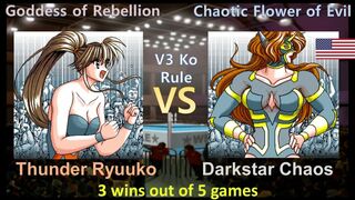 Wrestle Angels V3 サンダー龍子vsダークスターカオス 三先勝 Thunder Ryuuko vs Darkstar Chaos 3wins out of 5games KO Rule