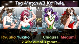 Wrestle Angels V3 龍子,祐希子 vs 千種,めぐみ 三先勝 Ryuuko,Yukiko vs Chigusa,Megumi 2 wins out of 3 games KO Rule