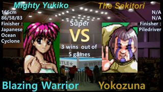 Super Wrestle Angels (SNES) マイティ祐希子 vs ザ・関取 三先勝 Mighty Yukiko vs The Sekitori 3 wins out of 5 games